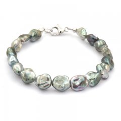 Bracelet of 17 Tahitian Keishis and Sterling Silver