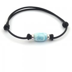 Leather Bracelet and 1 Larimar - 12 x 8.7 mm - 1.7 gr