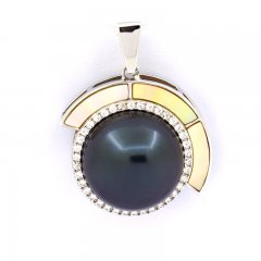 Rhodiated Sterling Silver Pendant and 1 Tahitian Pearl Semi-Baroque C 12.7 mm