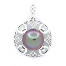 Rhodiated Sterling Silver Pendant and 1 Tahitian Pearl Round C+ 11.9 mm