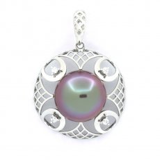 Rhodiated Sterling Silver Pendant and 1 Tahitian Pearl Round C+ 11.9 mm