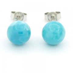 Rhodiated Sterling Silver Earrings and 2 Larimars - 8.2 mm - 1.7 gr