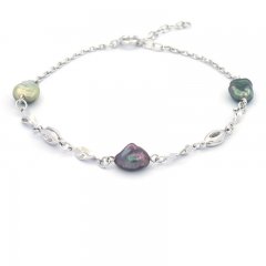 Rhodiated Sterling Silver Bracelet and 3 Tahitian Keishis