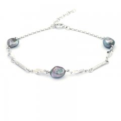 Rhodiated Sterling Silver Bracelet and 3 Tahitian Keishis