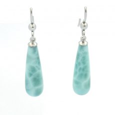 Rhodiated Sterling Silver Earrings and 2 Larimars - 22 x 7 mm - 3.9 gr