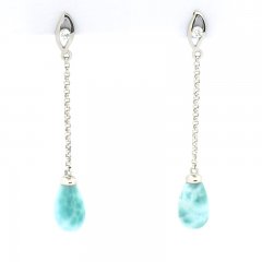 Rhodiated Sterling Silver Earrings and 2 Larimars - 10 x 6 mm - 1.15 gr