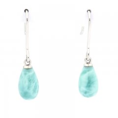 Rhodiated Sterling Silver Earrings and 2 Larimars - 10 x 6 mm - 1.2 gr
