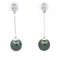 Rhodiated Sterling Silver Earrings and 2 Tahitian Pearls Semi-Baroque AB 8.5 mm