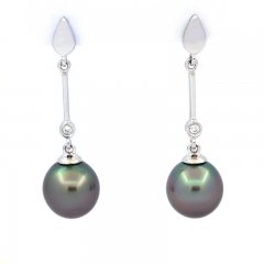 Rhodiated Sterling Silver Earrings and 2 Tahitian Pearls Semi-Baroque B 8.5 mm