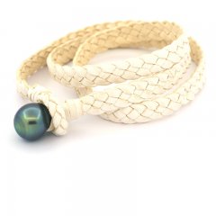 Leather Bracelet and 1 Tahitian Pearl Semi-Baroque B/C 11.8 mm