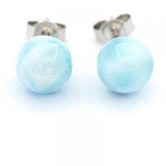 Rhodiated Sterling Silver Earrings and 2 Larimars - 8.2 mm - 1.7 gr