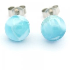 Rhodiated Sterling Silver Earrings and 2 Larimars - 8.1 mm - 1.6 gr