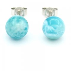 Rhodiated Sterling Silver Earrings and 2 Larimars - 8.2 mm - 1.7 gr