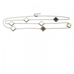 Rhodiated Sterling Silver Necklace and Tahitian Mother-of-Pearl