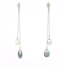 Rhodiated Sterling Silver Earrings and 4 Tahitian Keishis