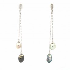 Rhodiated Sterling Silver Earrings and 4 Tahitian Keishis