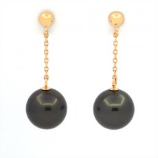 18K solid Gold Earrings and 2 Tahitian Pearls Round A & B 8.4 mm