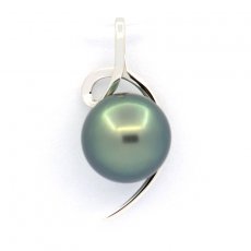 18K Solid White Gold Pendant and 1 Tahitian Pearl Round B 9.4 mm