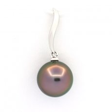 18K solid White Gold Pendant and 1 Tahitian Pearl Round B 9.8 mm