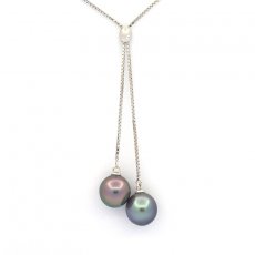 Rhodiated Sterling Silver Necklace and 2 Tahitian Pearls Semi-Baroque B 8.7 mm