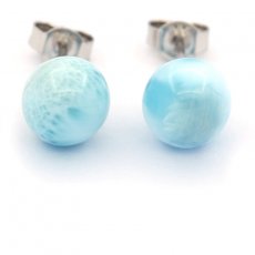 Rhodiated Sterling Silver Earrings and 2 Larimars - 8.3 mm - 1.7 gr