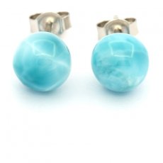 Rhodiated Sterling Silver Earrings and 2 Larimars - 8.3 mm - 1.7 gr