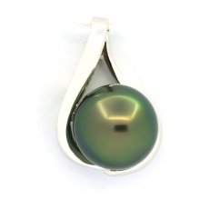 14K Solid White GoldPendant and 1 Tahitian Pearl Round B+ 9 mm