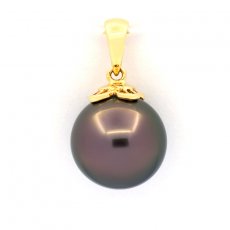 18K solid Gold Pendant and 1 Tahitian Pearl Round A 10.7 mm