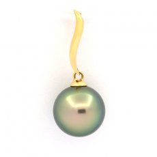 18K solid Gold Pendant and 1 Tahitian Pearl Round B 9.9 mm