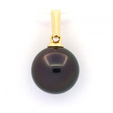 18K solid Gold Pendant and 1 Tahitian Pearl Round B 9.4 mm