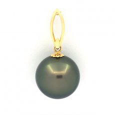 18K solid Gold Pendant and 1 Tahitian Pearl Round B 13.8 mm