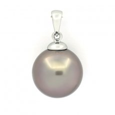 18K Solid White Gold Pendant and 1 Tahitian Pearl Round B 13.6 mm