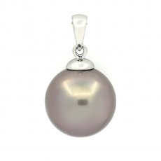 18K Solid White Gold Pendant and 1 Tahitian Pearl Round B 13.6 mm