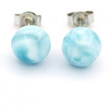 Rhodiated Sterling Silver Earrings and 2 Larimars - 8.2 mm - 1.7 gr