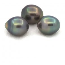 Lot of 3 Tahitian Pearls Semi-Baroque B from 9.5 to 9.8 mm