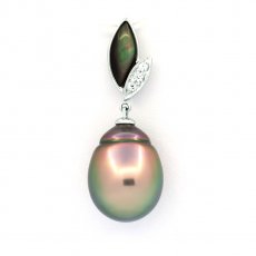 Rhodiated Sterling Silver Pendant and 1 Tahitian Pearl Semi-Baroque B 11.7 mm