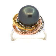 Rhodiated Sterling Silver Ring and 1 Tahitian Pearl Round C 12.5 mm