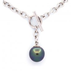 Rhodiated Sterling Silver Bracelet and 1 Tahitian Pearl Semi-Baroque C+ 11 mm