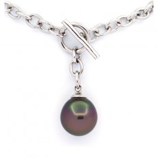 Rhodiated Sterling Silver Bracelet and 1 Tahitian Pearl Semi-Baroque B/C 11.3 mm