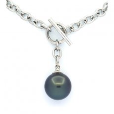 Rhodiated Sterling Silver Bracelet and 1 Tahitian Pearl Near-Round C 10.7 mm