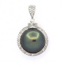 14K Solid White Gold + 74 diamonds and 1 Tahitian Pearl Round B 14.8 mm