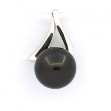 18K Solid White Gold Pendant and 1 Tahitian Pearl Round A 9.9 mm