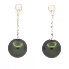 14K White Gold Earrings and 2 Tahitian Pearls Round A 8.7 mm