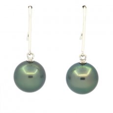 14K White Gold Earrings and 2 Tahitian Pearls Round B 8.9 mm