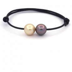 Leather Bracelet, 1 Tahitian and 1 Australian Pearls Round B 11.5 mm