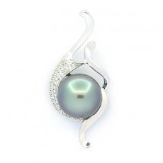 Rhodiated Sterling Silver Pendant and 1 Tahitian Pearl Near-Round C 11.2 mm