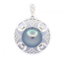 Rhodiated Sterling Silver Pendant and 1 Tahitian Pearl Near-Round B/C 12 mm