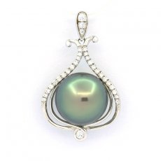 Rhodiated Sterling Silver Pendant and 1 Tahitian Pearl Round C 11.1 mm