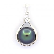 Rhodiated Sterling Silver Pendant and 1 Tahitian Pearl Semi-Baroque B 10.7 mm