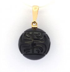 18K solid Gold Pendant and 1 EngravedTahitian Pearl 13 mm